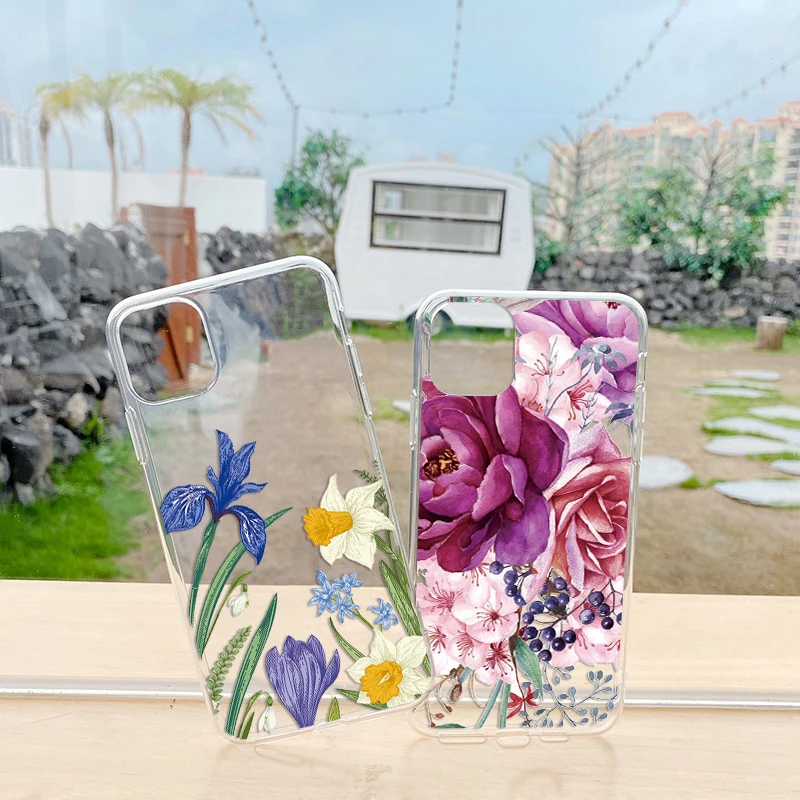 Transparent Small Chrysanthemum Flower Case For Redmi 12 9AT Note 14 13 Pro 10 12S 10T 11 5G Poco M6 Pro Protective Clear Cover