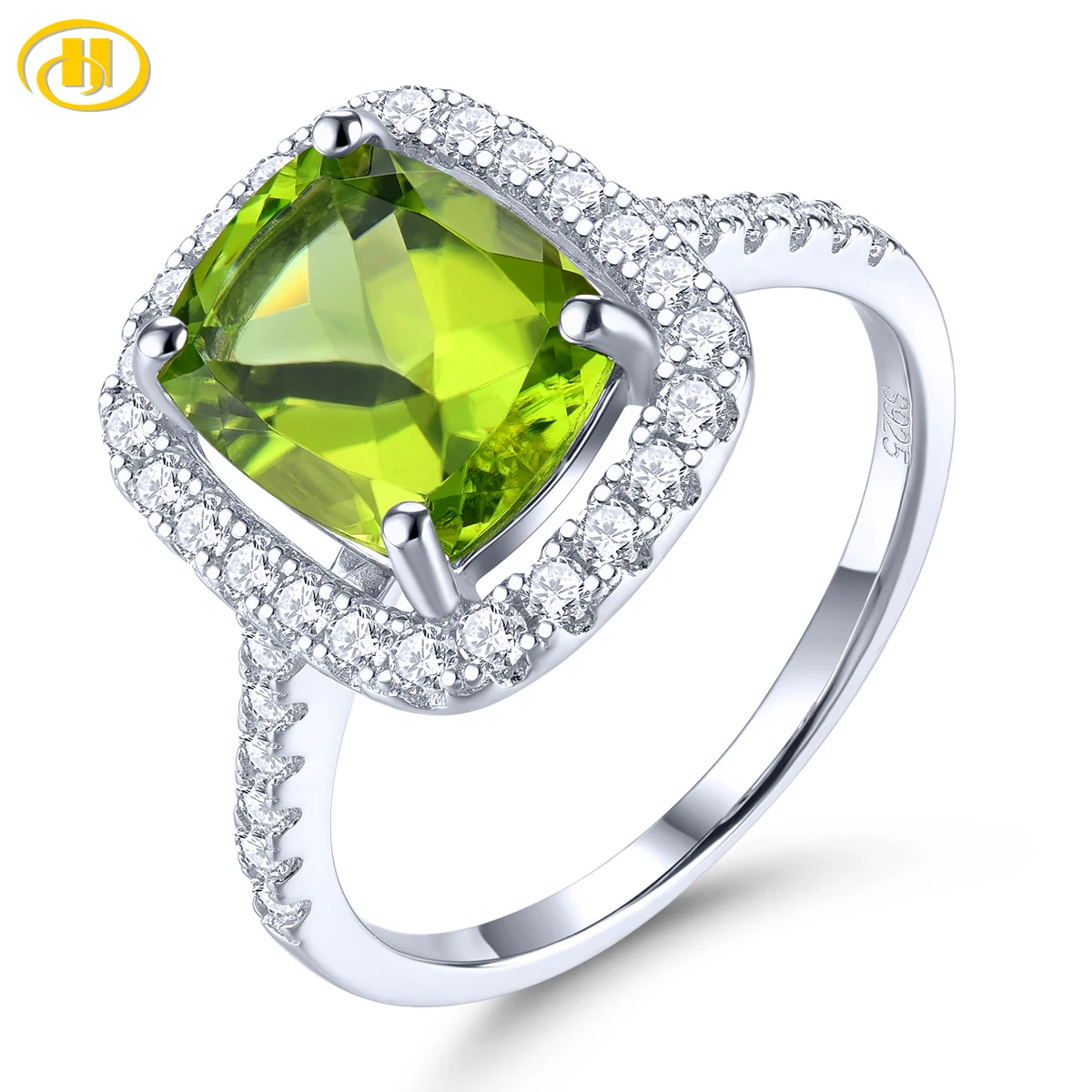 

Natural Peridot Sterling Silver Women's Ring 3 Carats Genuine Gemstone Birthstone August Birthday Gifts S925 Fine Jewelrys