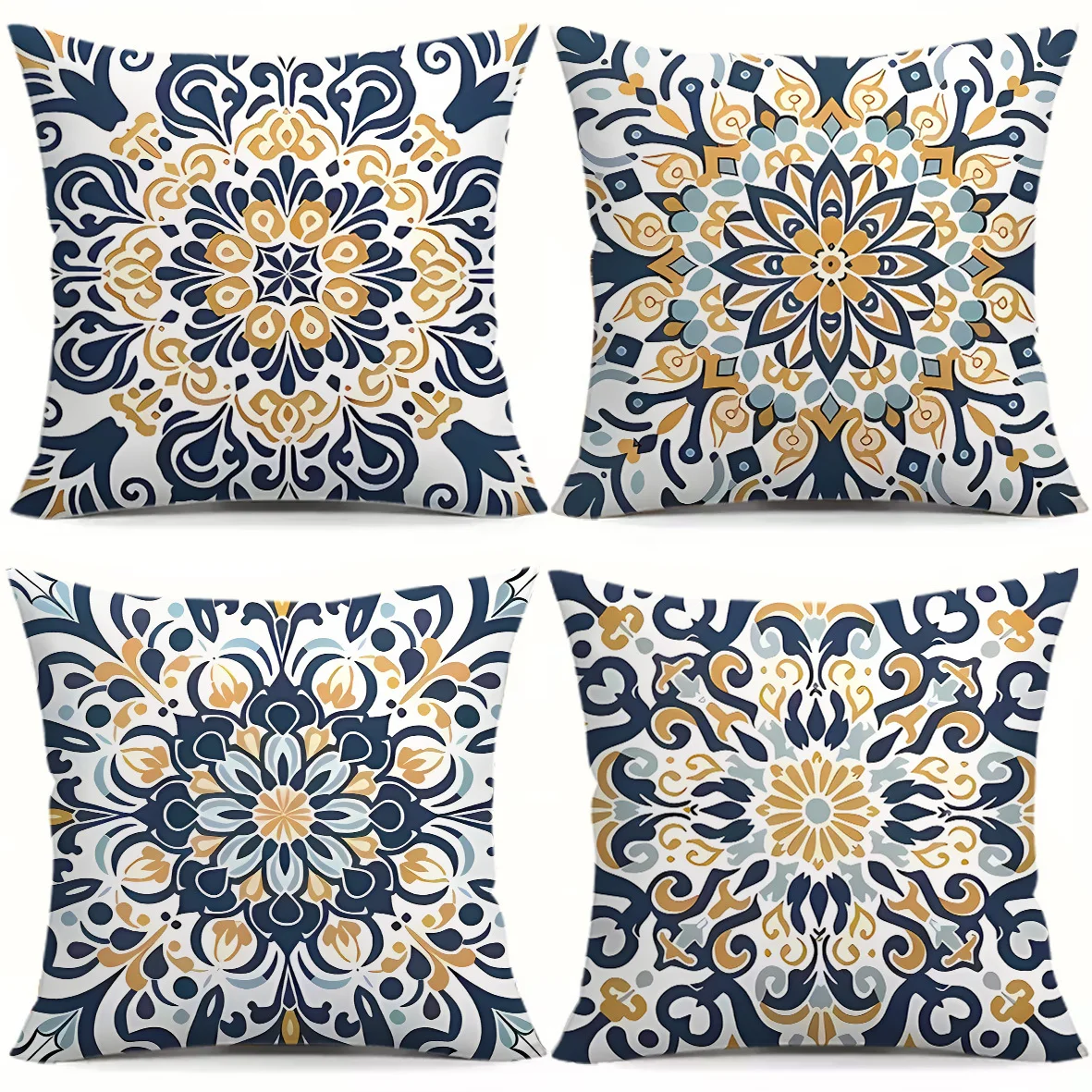Kissenbezug mit geometrischem Mandala-Muster, Digitaldruck, kurzer Plüsch, geeignet für Wohnzimmer, Schlafzimmer, Sofas, Zierkissenbezug