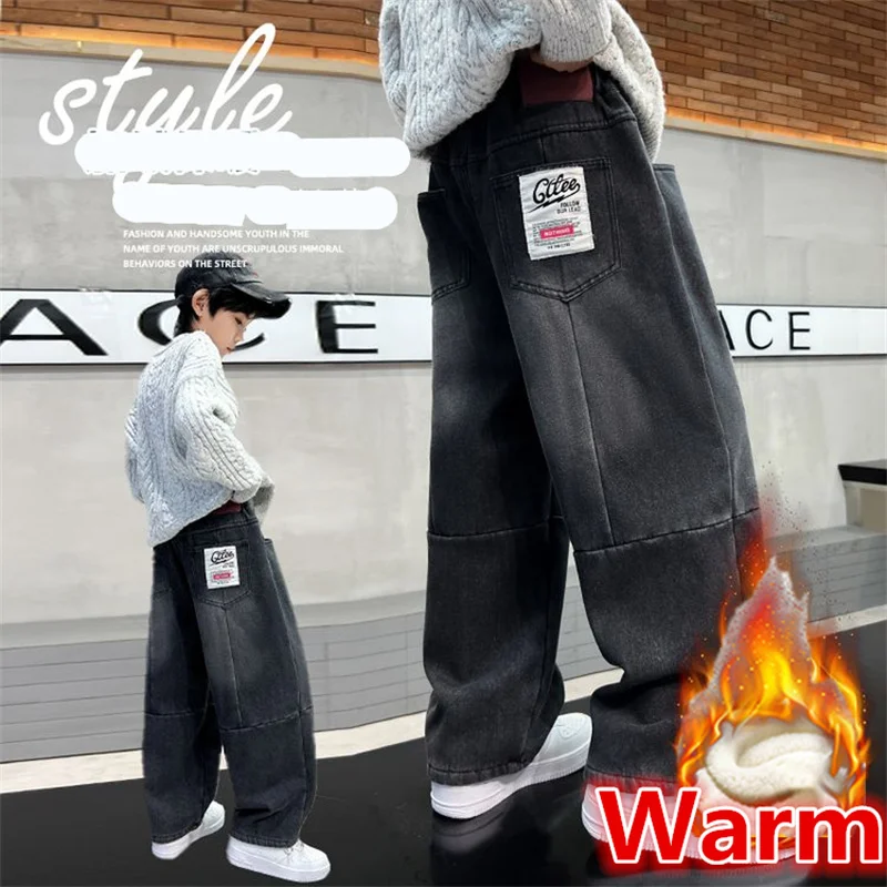 

Teens Boy Winter Thermal Jeans High Street Insulated Denim Pants Kids Retro Blue Warm Baggy Jeans Trousers Age 5 7 9 11 13 14 Y