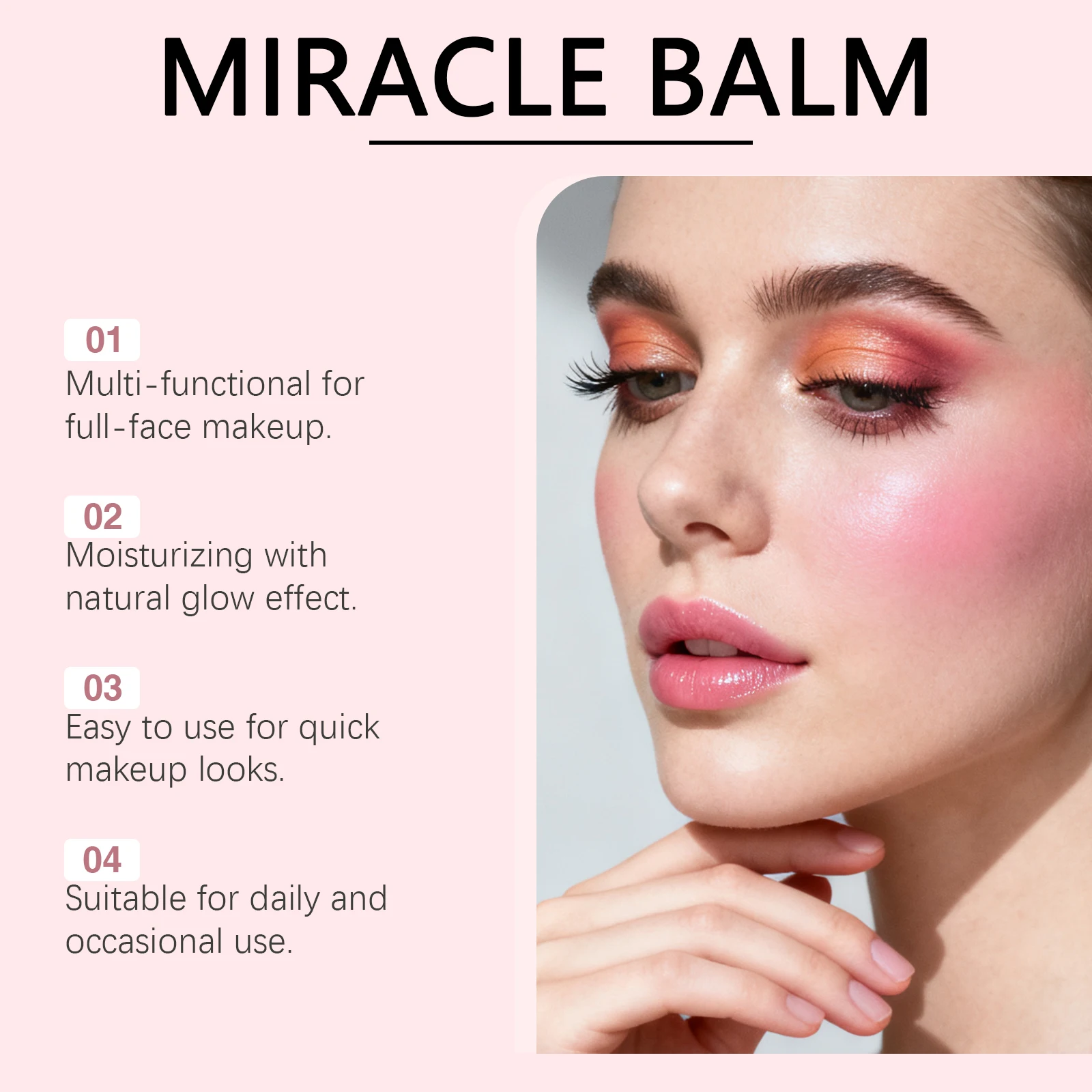 บลัชออนเนื้อฝุ่น 3 สี สำหรับแก้ม ปาก และใบหน้า บalm บำรุงผิว ติดทนนาน แต่งหน้าแบบธรรมชาติ บalm อเนกประสงค์ ไฮไลท์เตอร์ บลัชออน 50 กรัม