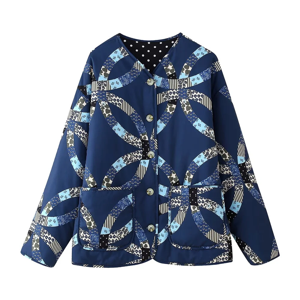 

Autumn New Women's European and American Fashion Niche Button Decoration Printed Cotton Jacket