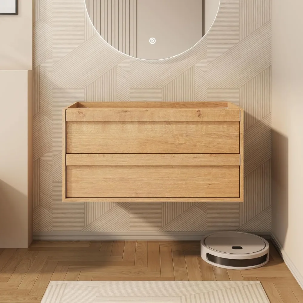 

36" Floating Bathroom Vanity, Wall Mounted Storage Cabinet with 2 Drawers, Bevelled Handles, Nature (Vanity Only)