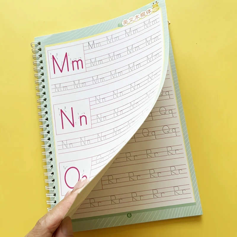 Reusable 26 English Alphabet Tracing Workbook - Grooved Letter Practice with Disappearing Ink Pens and Pen Caps