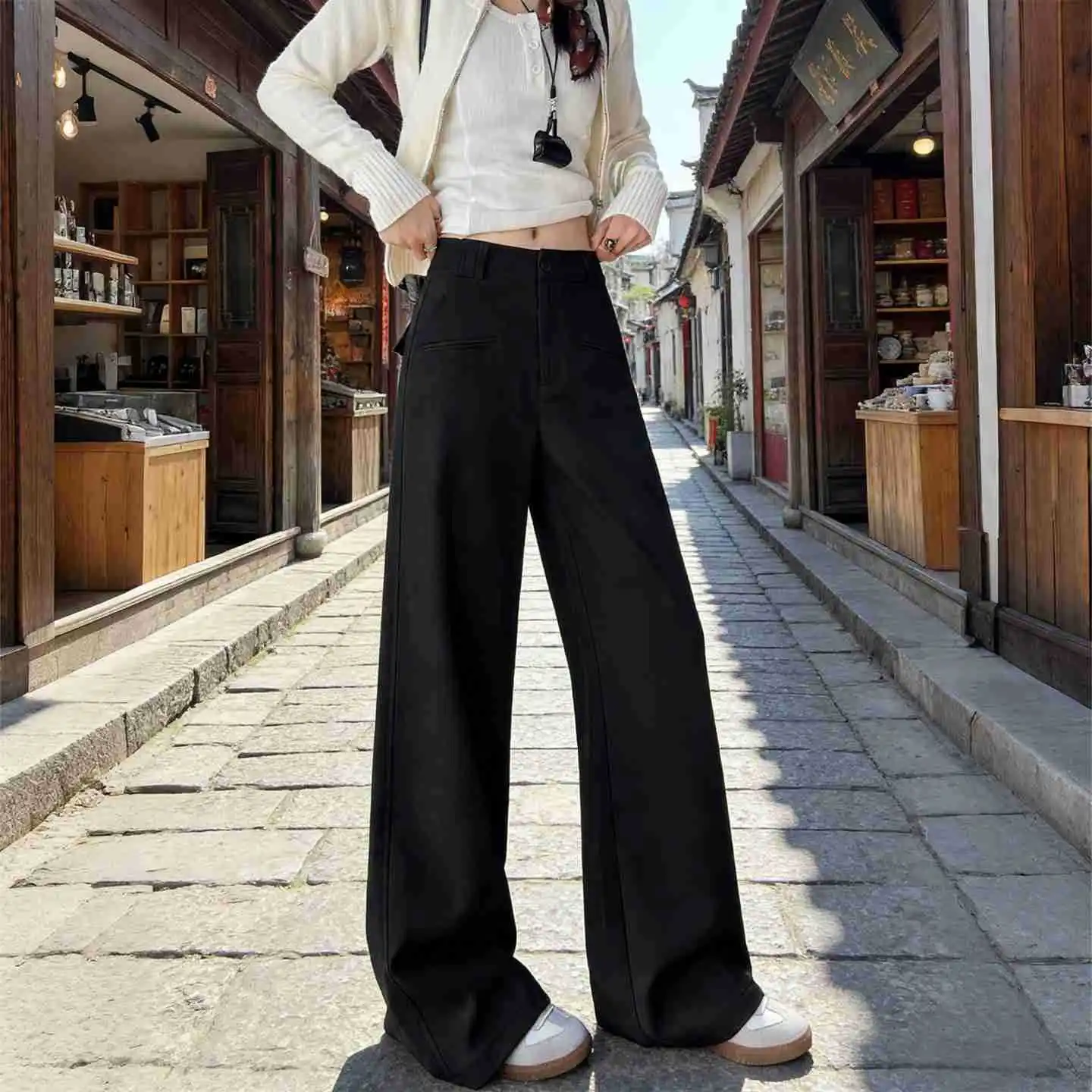 

Black Wide-leg Pants for Women 2026 New Spring and Autumn High-waisted Drapey High-end Straight-leg Casual Old Money Style Suit
