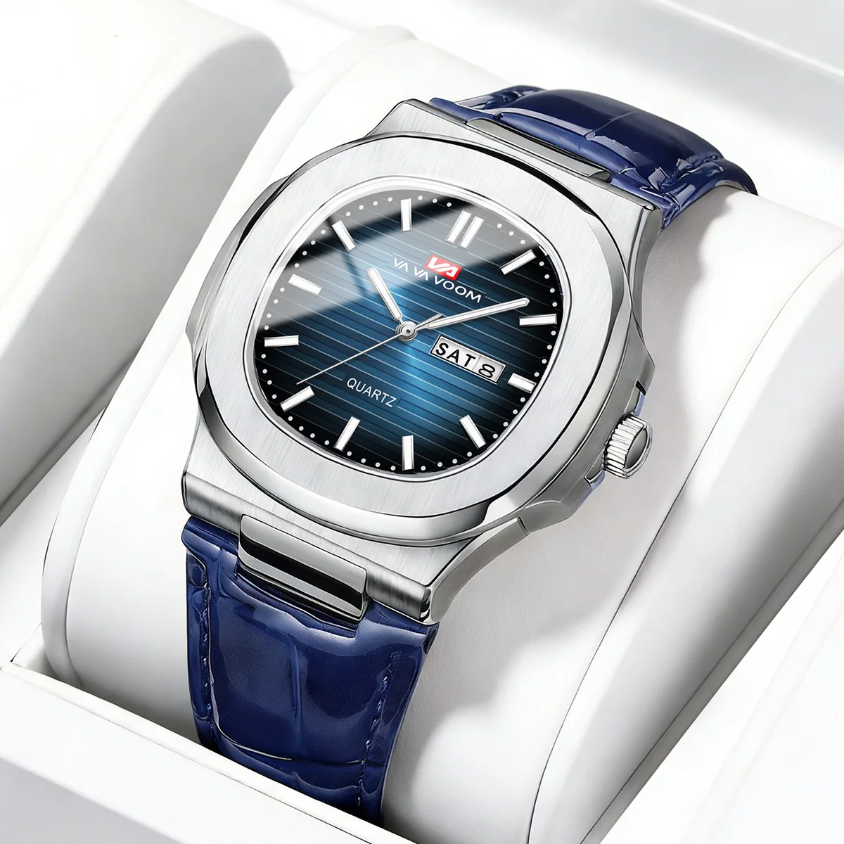 

VA VA VOOM Top Luxury Square Man Watch Date Waterproof Luminous Men Wristwatch Black High Quality Leather Men Quartz Watch Reloj