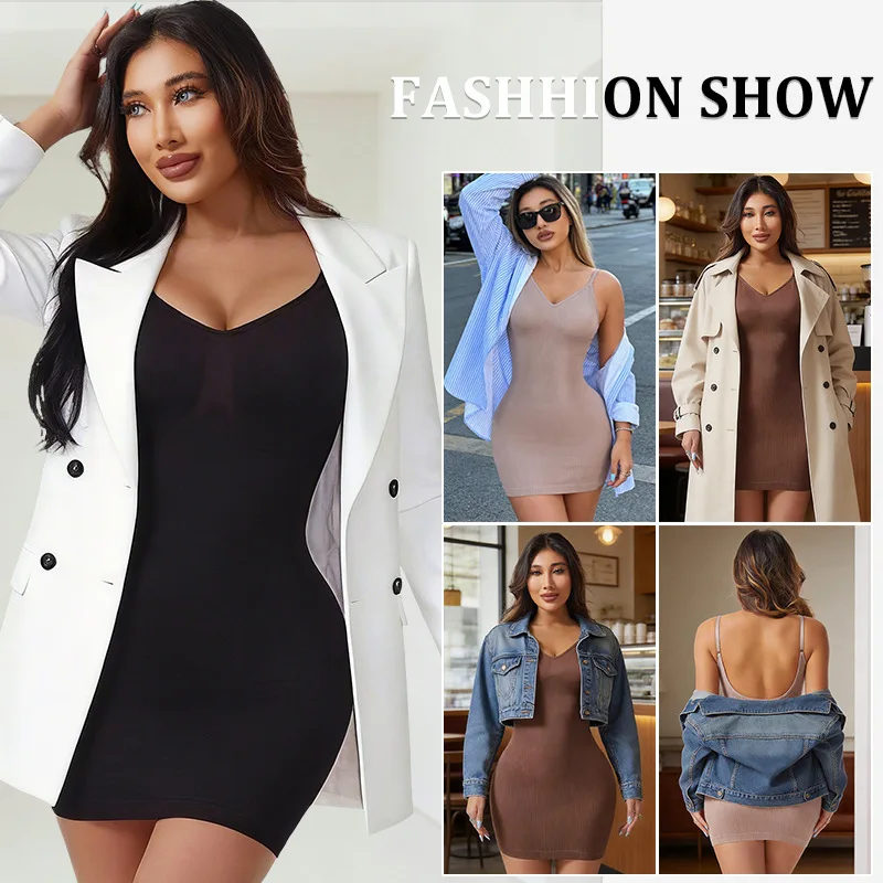 Womens Shapewear V-Neck Full Slips For Under Dresses Slim Butt Lifter  Seamless Belly Corset Tummy Control Body Shaper Dress