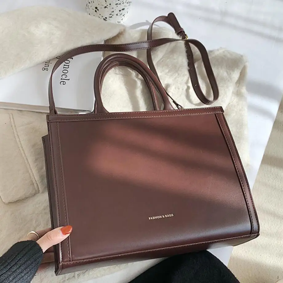 Fashion New Style Solid Color Large Tote bag PU Leather Women\'s Designer Handbag Female High Capacity Messenger Shoulder Bag