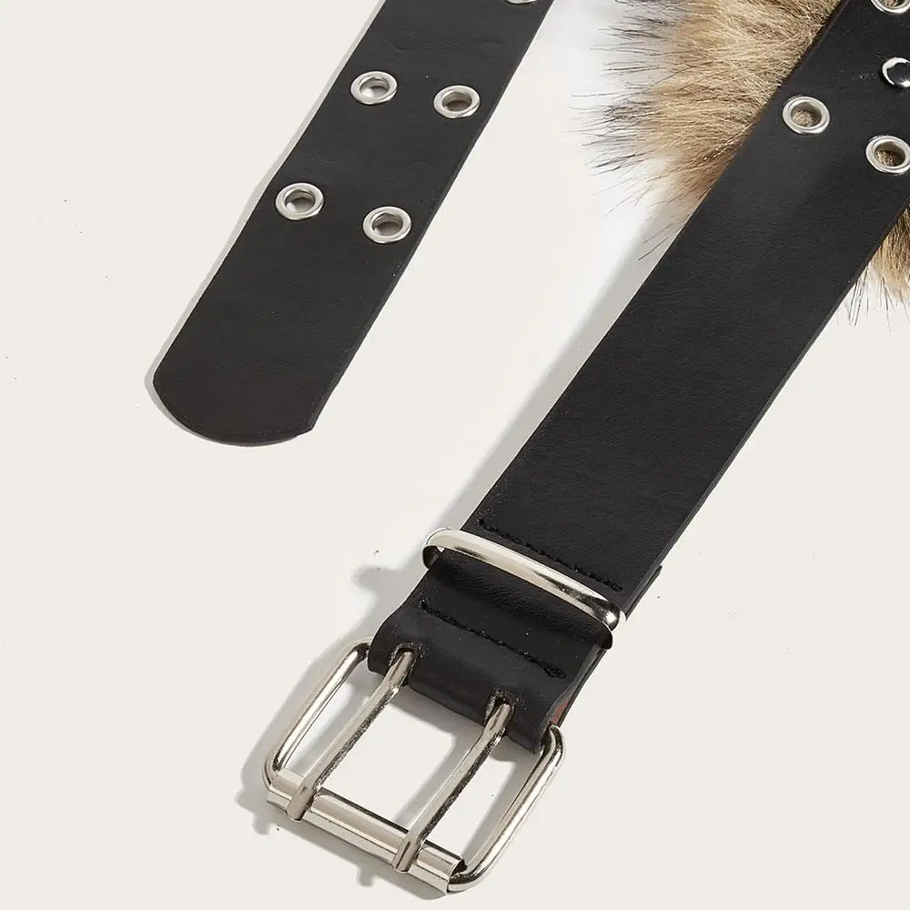 Punk Faux Fur Belts Y2K Vintage PU Studded Furry Patchwork 