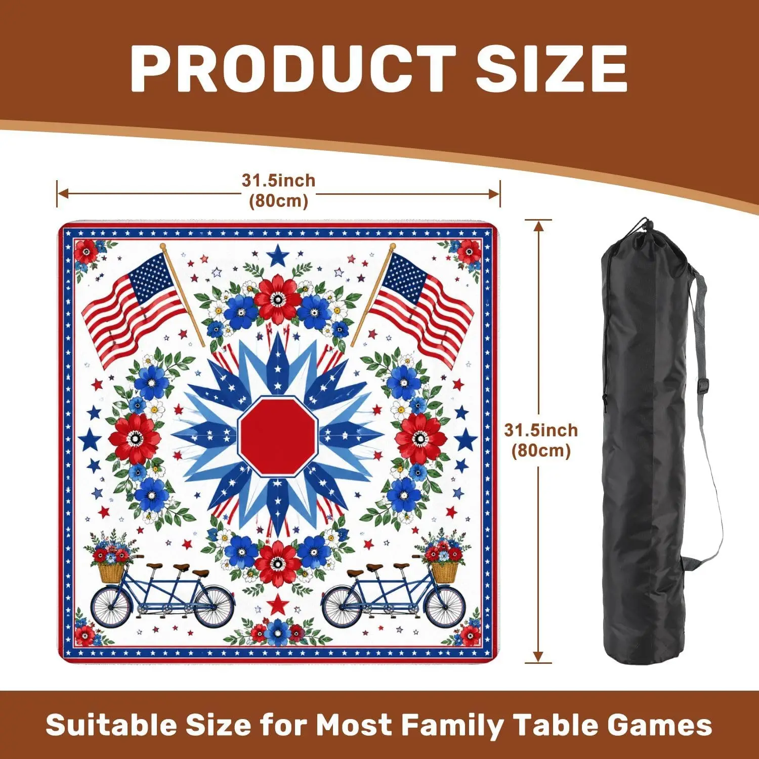 Neoprene Luxury 3mm 31.5 Inch Mahjong Mat Patriotic Stars Flags Non Slip Noise Reduction for Mahjong Poker