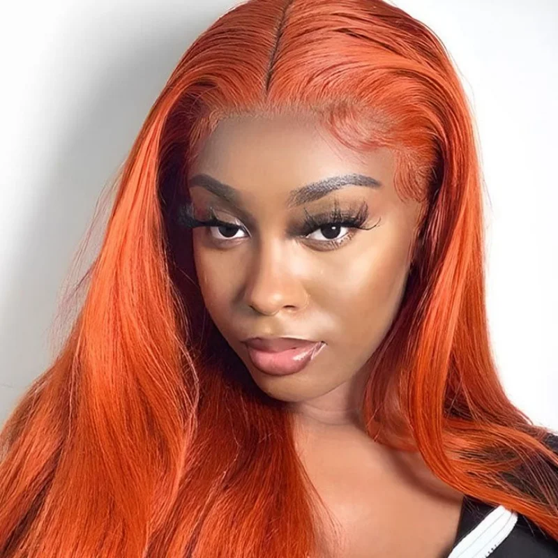 

200% Density Wig Human Hair 13x4 Straight Ginger Orange Lace Front Wigs Human Hair HD Transparent Lace Frontal 350 Colored