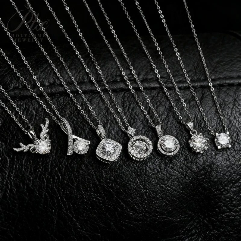 

Moissanite Necklaces 925 Sterling Silver D Color VVS1 Round Shape Prong Setting Anniversary Birthday Gift Simple Classical Style