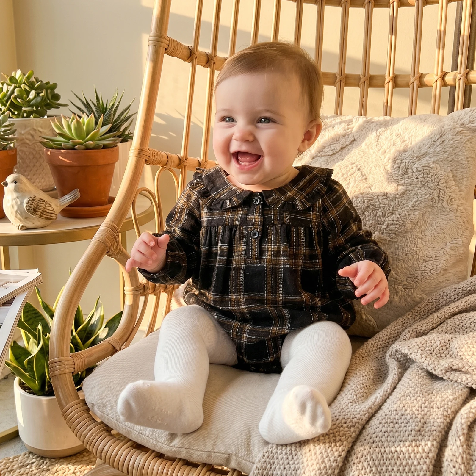 2026 Toddler Baby Girls' Long-Sleeve Plaid Romper with Peter Pan Collar Romper Autumn Button Front Doll Collar Sweet Jumpsuit