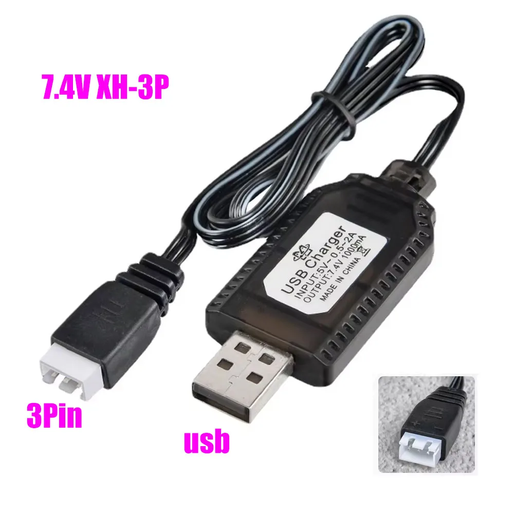 7.4V USB Lithium Battery Charger Cable XH-3P Smart Rechargeable Li-ion Battery Charger Toys Remote Control Charging Adapter