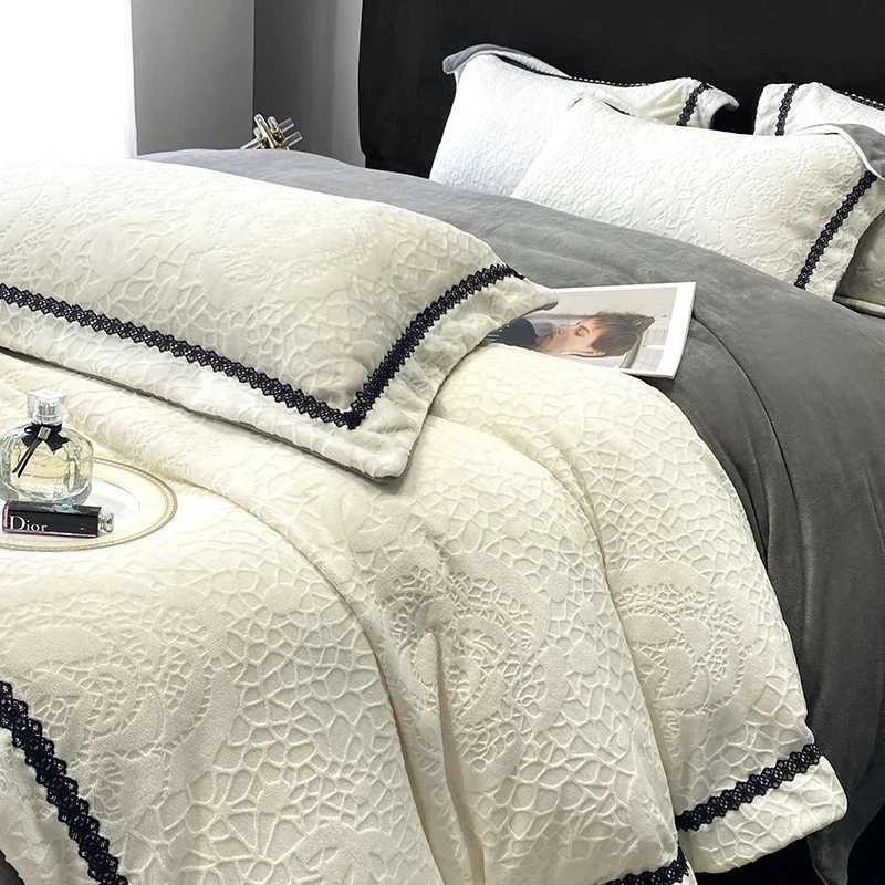 럭셔리 유로 스타일 벨벳 홈 침대 린넨 이불 침구 세트, 겨울 침대 커버, 풀 세트, 이불 커버, 침대 시트 세트, 베개 커버