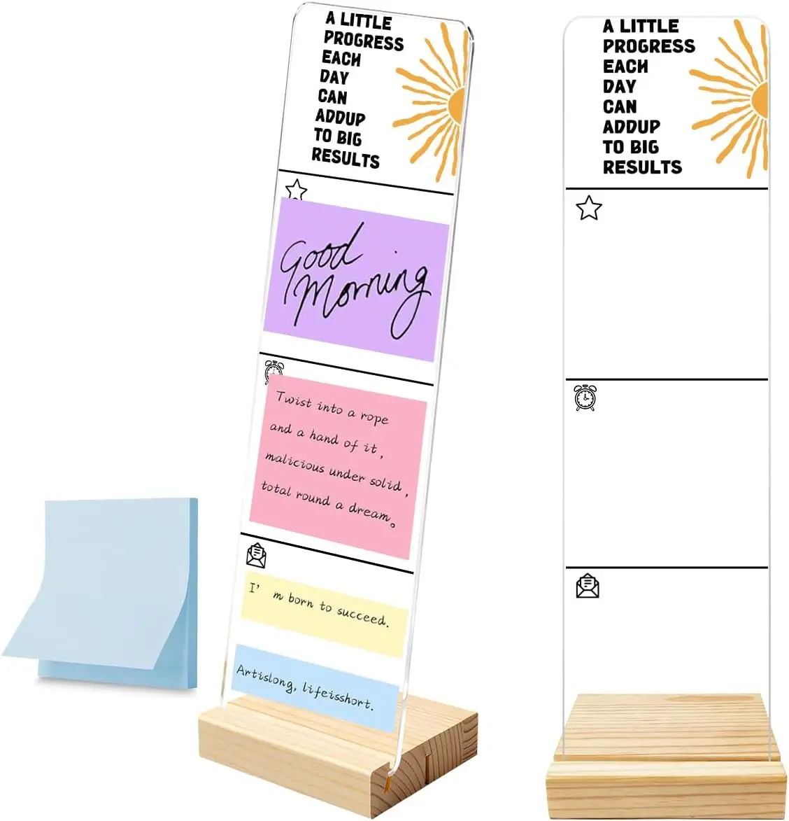 

Acrylic Monitor Memo Board with Wooden Base, 100 Sticky Notes, Portable