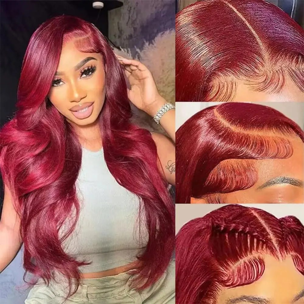 

Парик из натуральных волос с HD-кружевной передней частью 13x6, плотность 220%, для женщин, прозрачный, 13x4, 99j, волнистый, бразильский парик из натуральных волос.