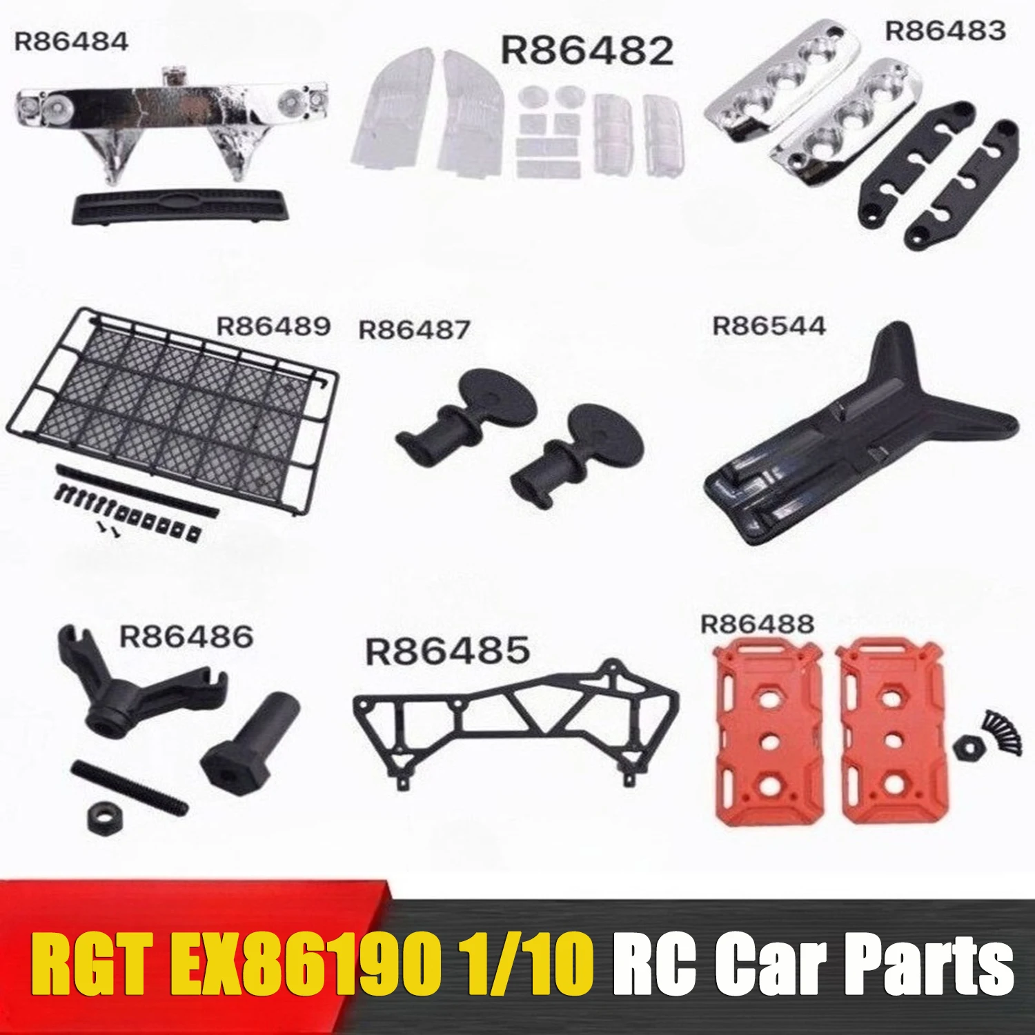 RGT EX86190 1/10 RC Car Parts Front Air Intake Grille Lamp Cover Rear Tail Light Fixing Seat Spare Tire Seat Roof Luggage Rack