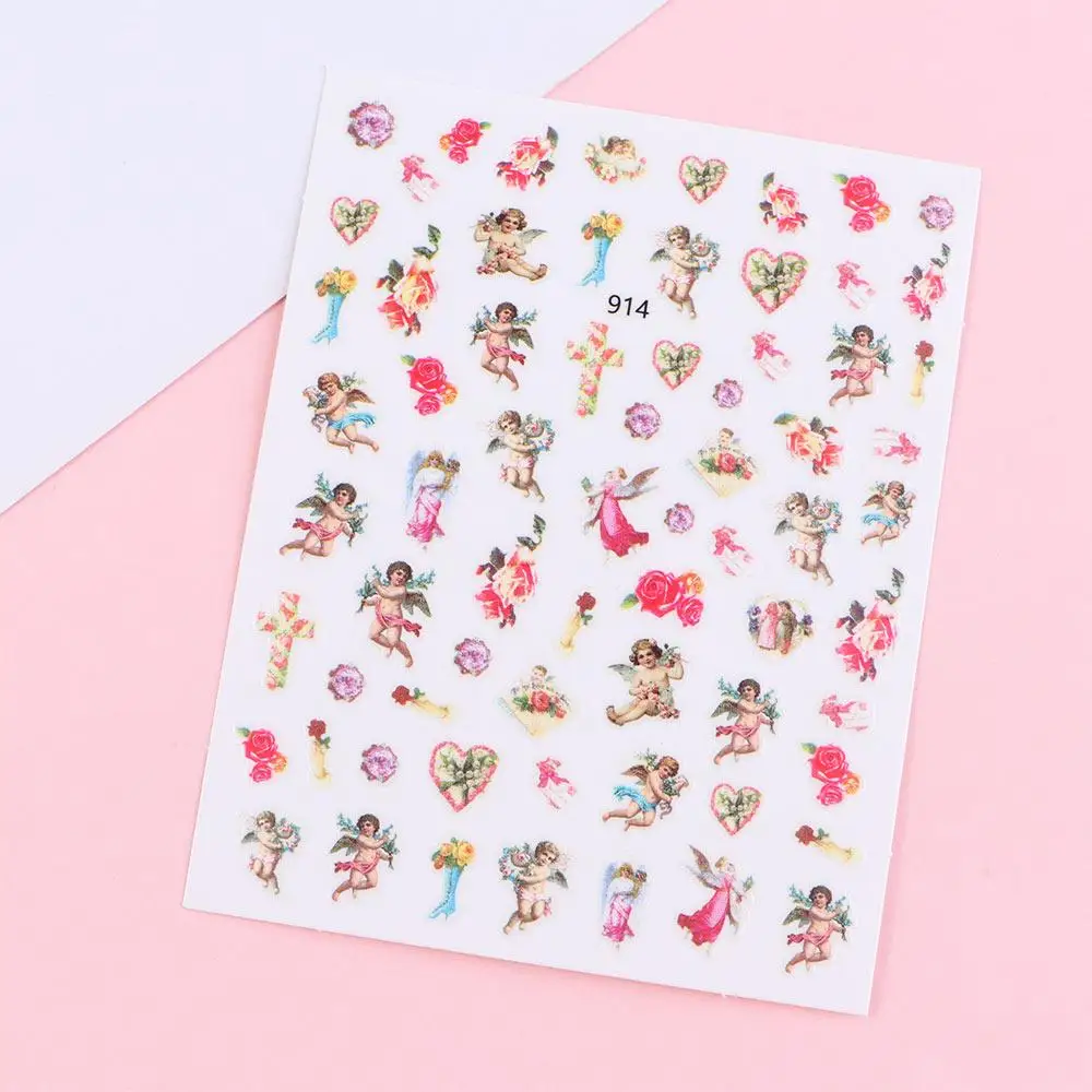 Self Adhesive 1/6 Sheets Mary Cupid Flower Back Glue Angel Nail Stickers Manicure Tools Nail Decals Nail Art Decorations