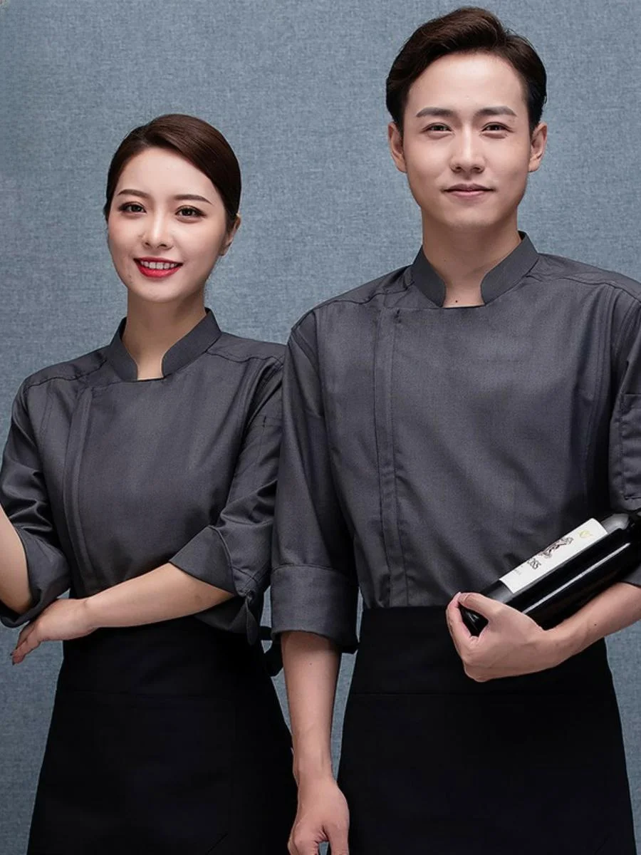 

Комплект униформы для поваров на молнии: мужской рабочий костюм для кухни, ресторана, отеля, бара, инженерных работ, из смесовой хлопковой ткани