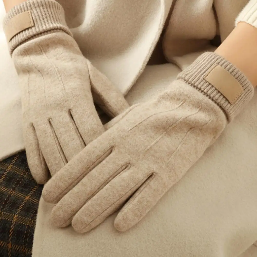 Women's Winter Cashmere Touch Screen Gloves - Thickened Warm Windproof Cold Protection Full Finger Outdoor Cycling Woolen Mitten