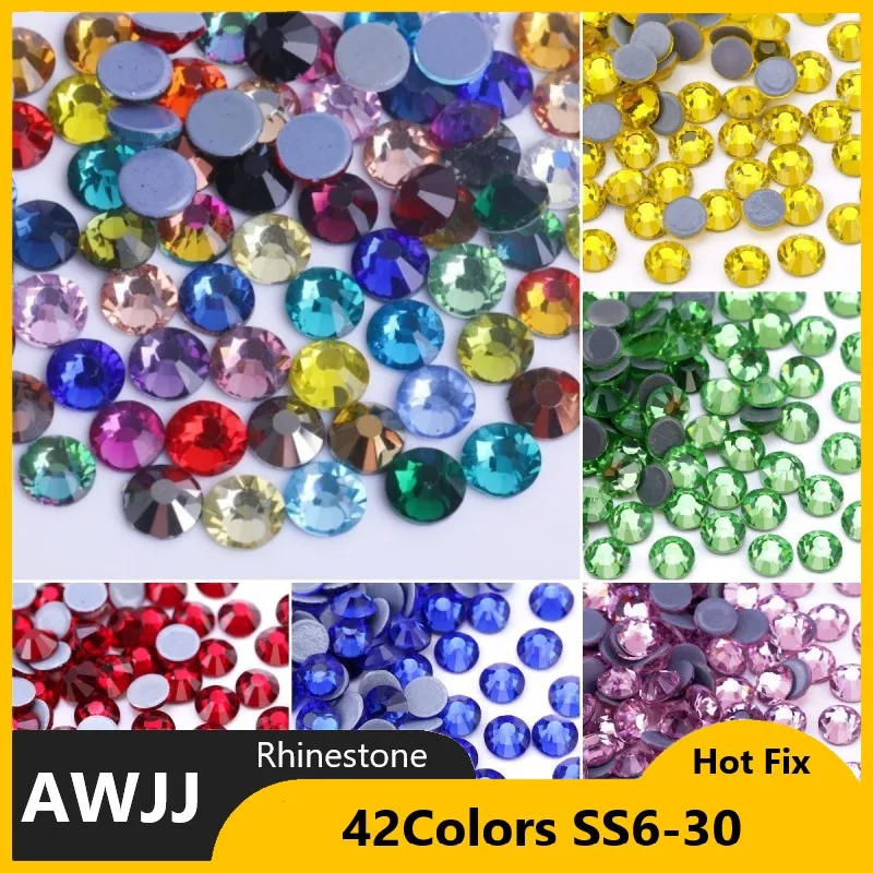 SS6-SS30 42Colors Crystal AB Better DMC Hot Fix Rhinestones,Glass Strass Hotfix Iron On Rhinestones Sewing & Fabric Decorations