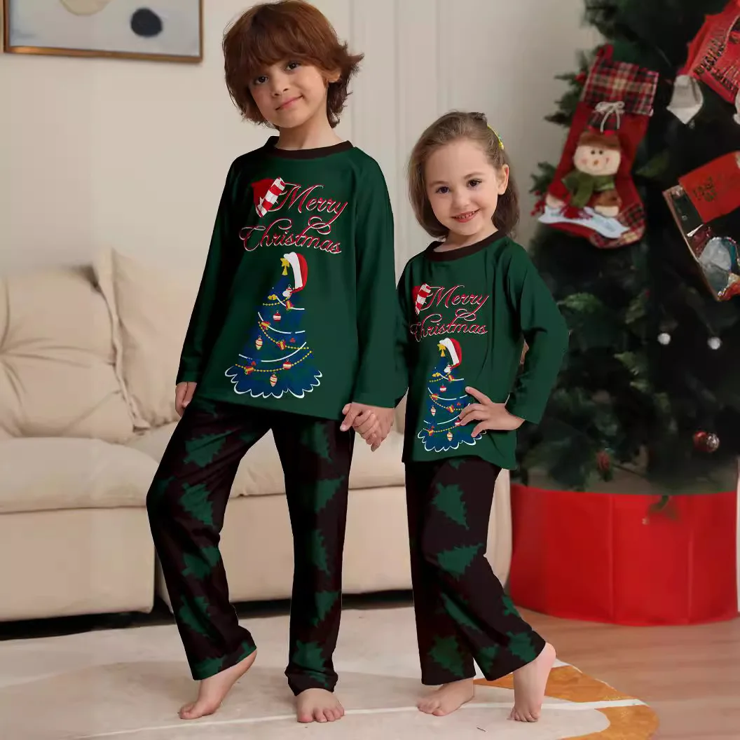 Christmas family set Christmas tree long-sleeved pajamas family outfit Mom and Dad Kids and dogs matching Christmas home clothes