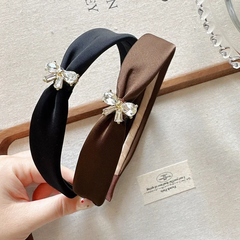 Korean fashion flash diamond bow headband high sense of going out versatile broken hair headband high skull top hair accessories