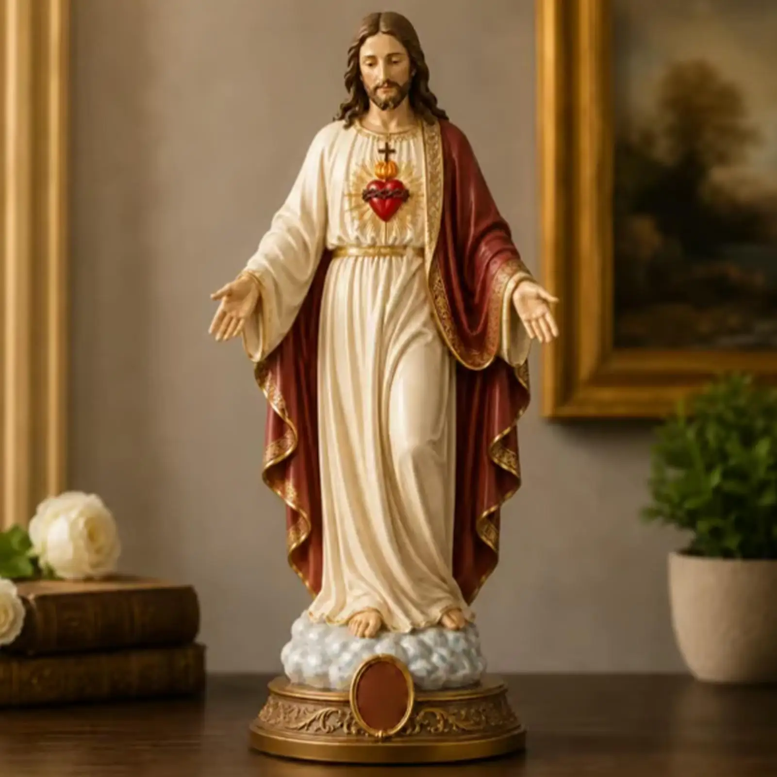 new Resin Virgin Mary Statue Decorative Blessed Mother Catholic Religious Statue Hand Painted for Home Decor view 5