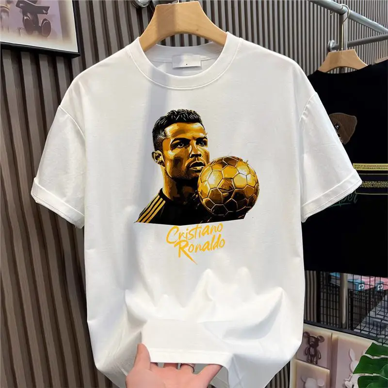 كريستيانو رونالدو كرة القدم سوبر ستار طباعة الرجال تي شيرت الشارع الهيب هوب نمط القطن قصير الأكمام جولة الرقبة عارضة أعلى