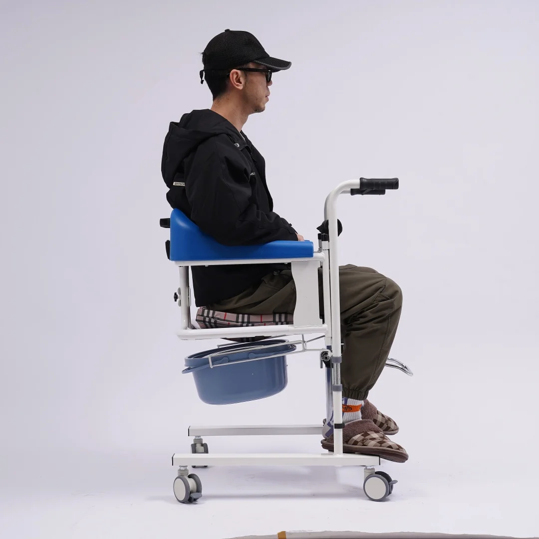 Chaise de toilette compacte de 51 cm de large pour la douche et les toilettes, cadre en acier réglable en hauteur, charge maximale de 90 kg – transfert facile pour personnes âgées et handicapées