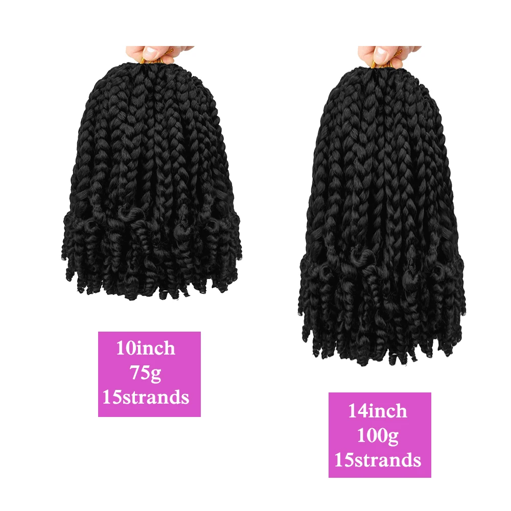 Dansama Short Crochet Box Braids With Curly End Pre Stretched Synthetic Omber Bob Box Braid Crochet Hair For Women/Kids