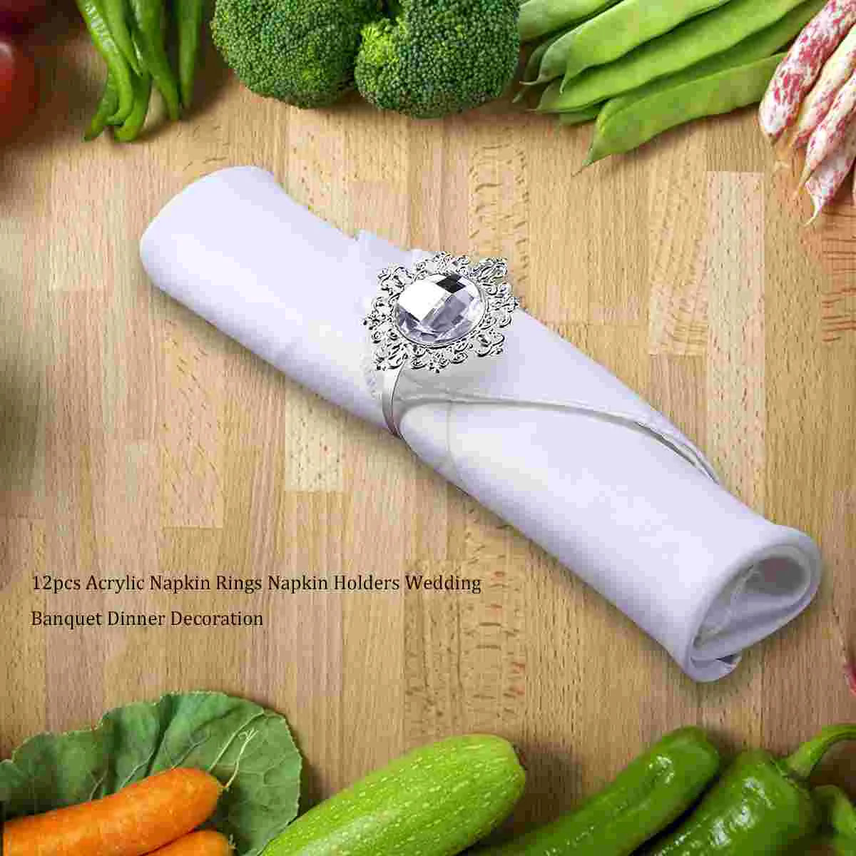 

12 Pcs Crown Dinner Party Wedding Decor Banquet Serviette Holders Bling Napkin Ring