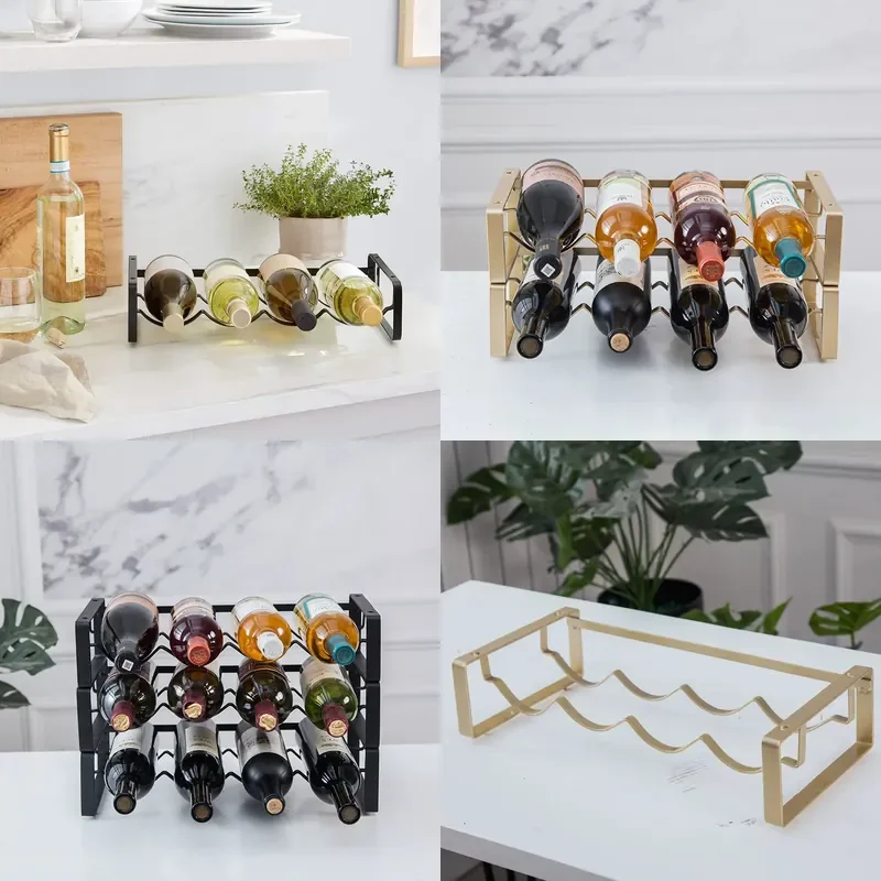 Modern Black Gold Wrought Iron Wine Rack Simple Home Display Shelf for Red Bottle Storage Ornament Stand