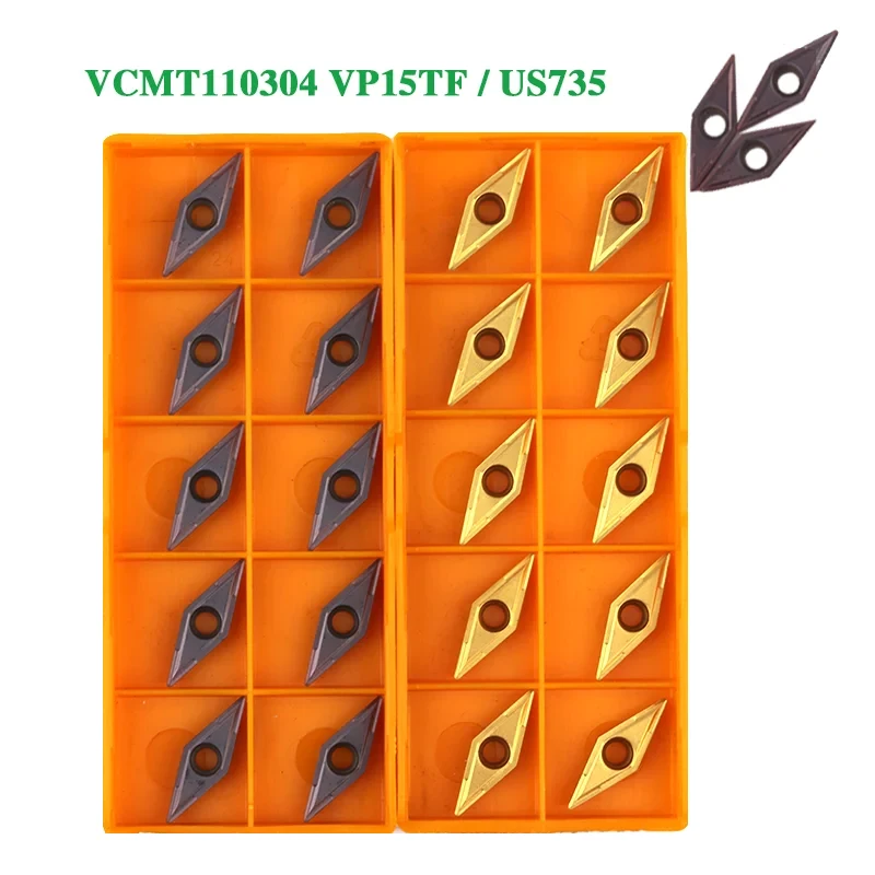 

10 шт. VCMT110304 VP15TF US735 UE6020 твердосплавные вставки токарный станок с ЧПУ токарные инструменты по металлу VCMT лезвие внешний станок токарный инструмент