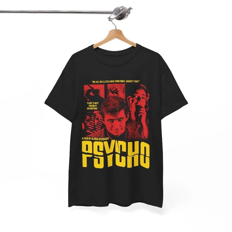 Psycho Movie T-Shirt, Alfred Hitchcock Classic Film Graphic Tee Four season popular unisex cotton T-shirt