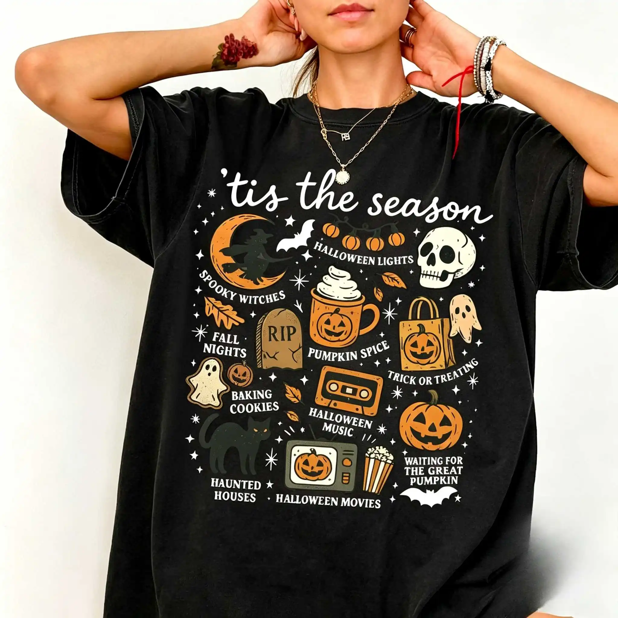 Halloween Collage T Shirt Unisex Vintage Tee Casual Short Sleeve Streetwear Tops for Men Women Pumpkin Ghost Fall Fan Clothing
