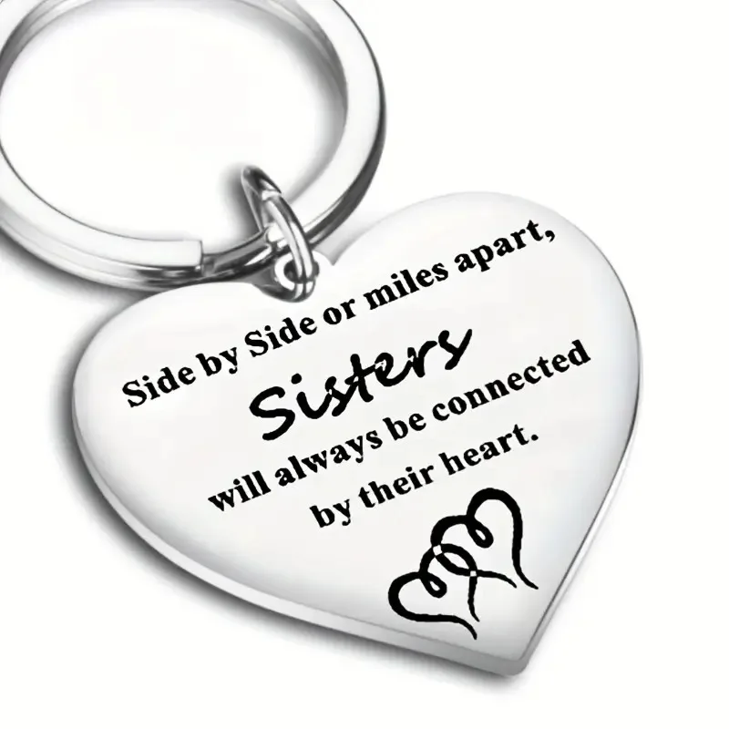 1pc Stainless Steel Keychain Heart Keychain For Sister From Brother, Stainless Steel Heart Pendant Tag Keychain