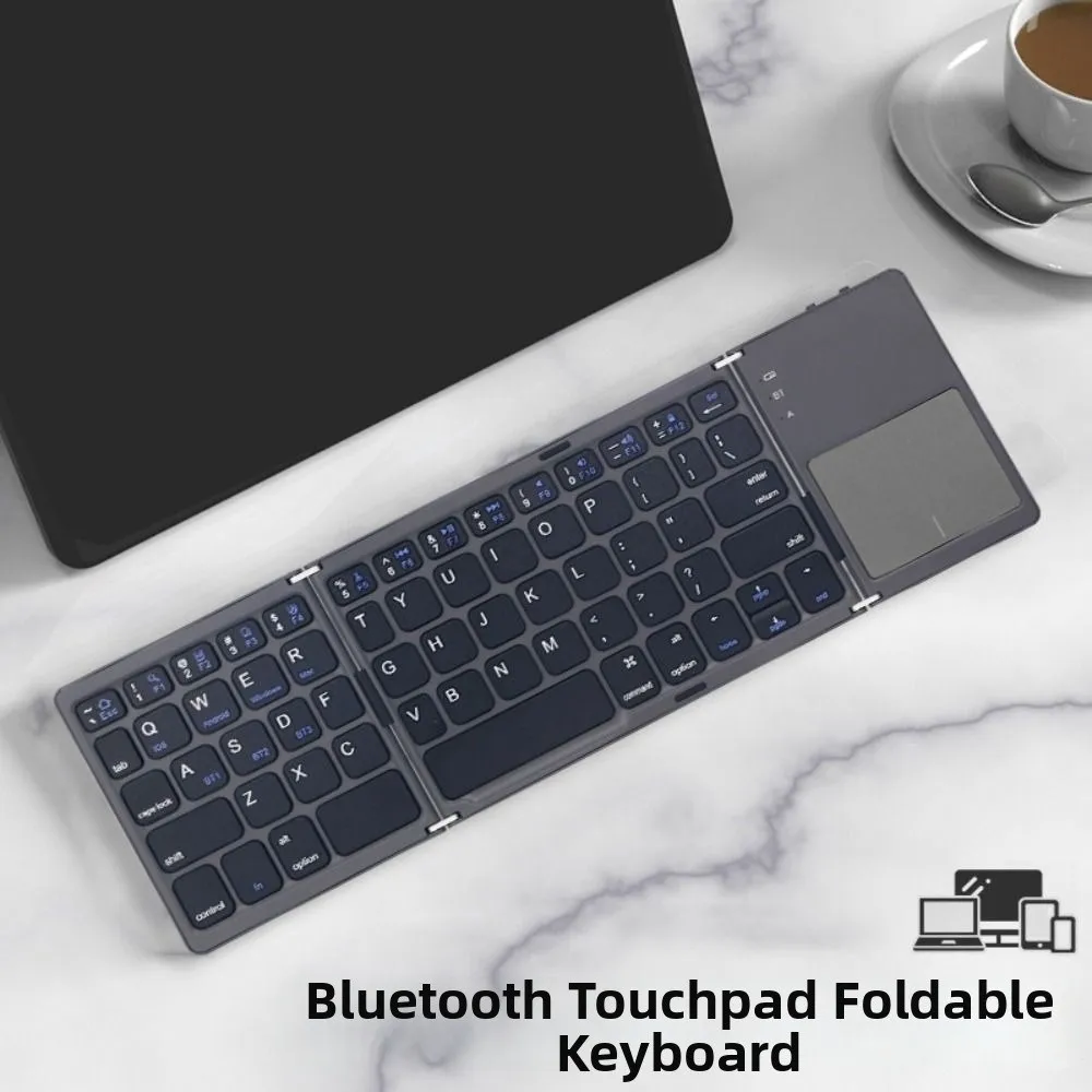 Slient Foldable Wireless Keyboard Universal Multi-Function Bluetooth Keyboard with Touchpad Compact Rechargeable Keyboard