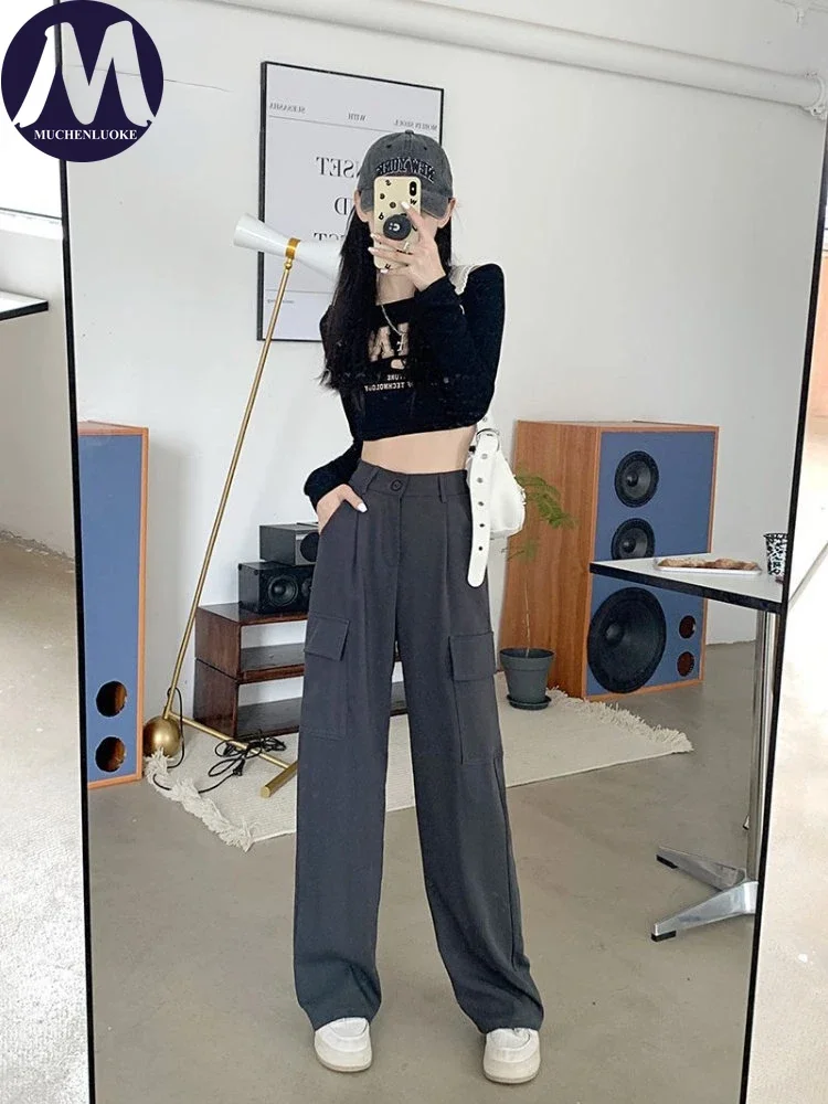 

Women's Vintage High Waist Loose Wide Leg Full Pants Korean Fashion Leisure Women's Cargo Pant Spring Summer Streetwear New 2024