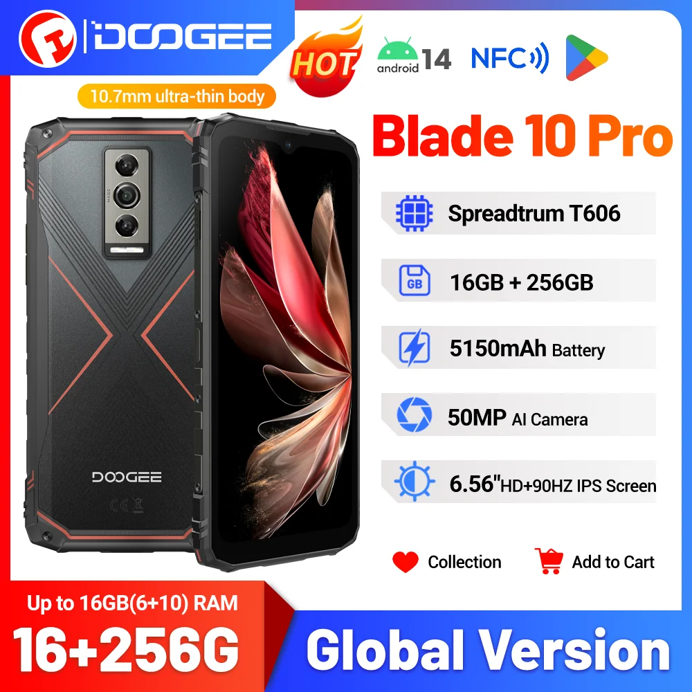 New DOOGEE Blade 10 Pro Smartphone 16GB(6+10) 256GB  5150mAh  NFC  50MP Camera 6.56'' Display CellphoneAndroid 14 Mobile Phone