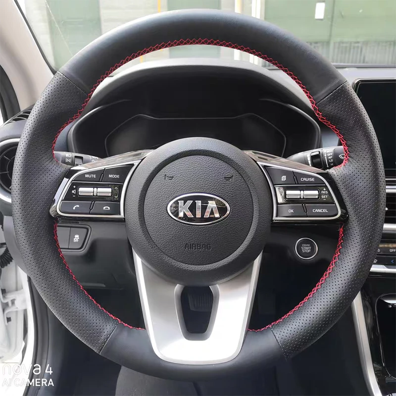 For Kia K5 Optima 2019 forte s 2019 Cee\'d Ceed 2019 Customized non-slip hand-stitched Leather Steering Wheel Cover