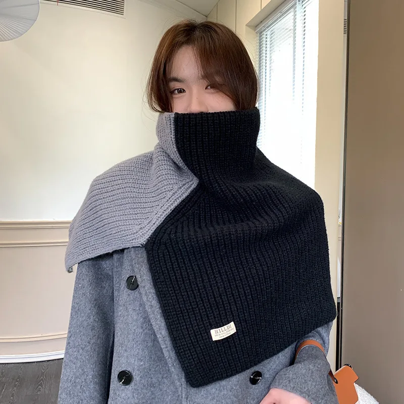 Scarf for women winter new fashionable outerwear cover scarf for women solid color neck cover wool knitted shawl