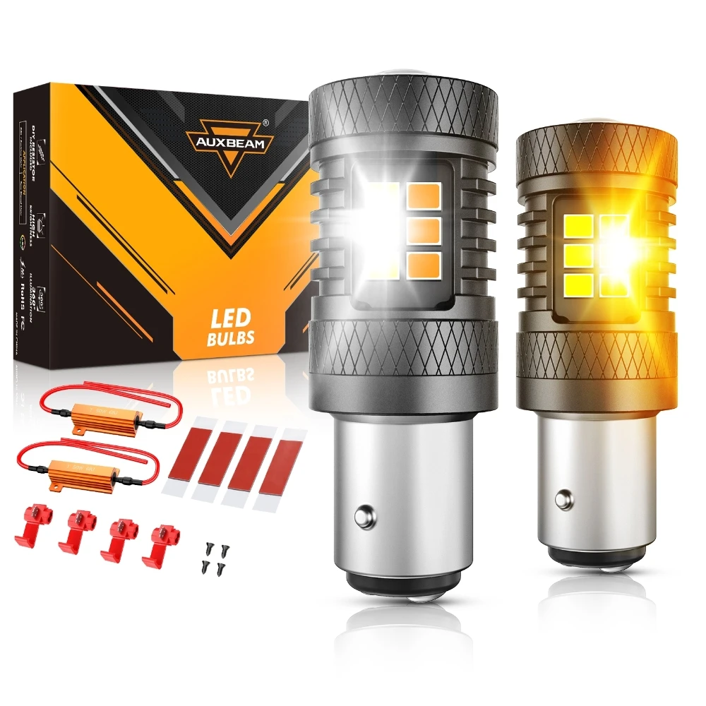 

Светодиодные лампы AUXBEAM 1157 BAY15D для передних поворотников и ДХО, 400% повышенной яркости, белые и янтарные, с функцией переключения, серия B1B