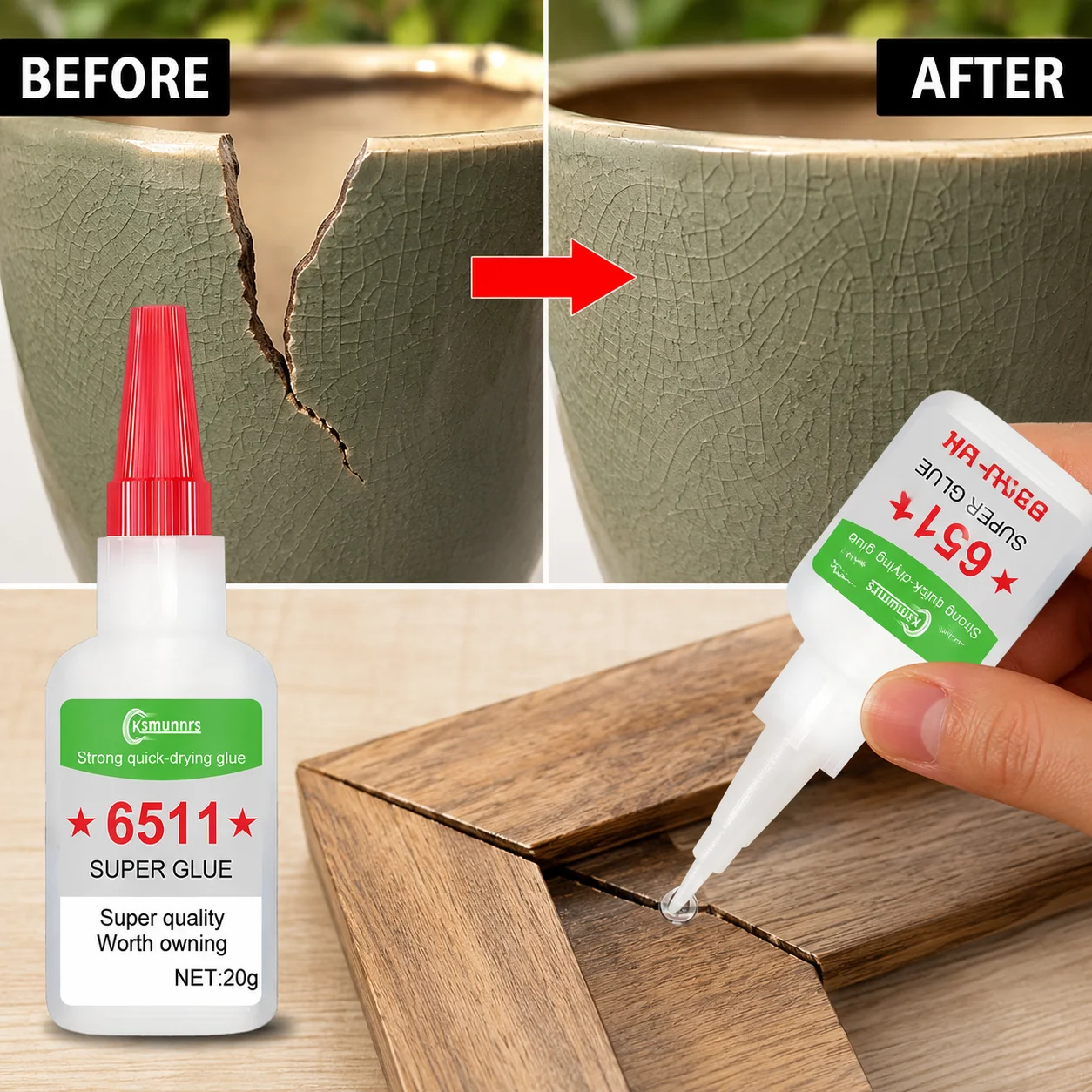 High Strength Fast-Dry Adhesive, Super Glue for Plastic, Metal, Tire and Shoe Repair, 10-Second Bonding