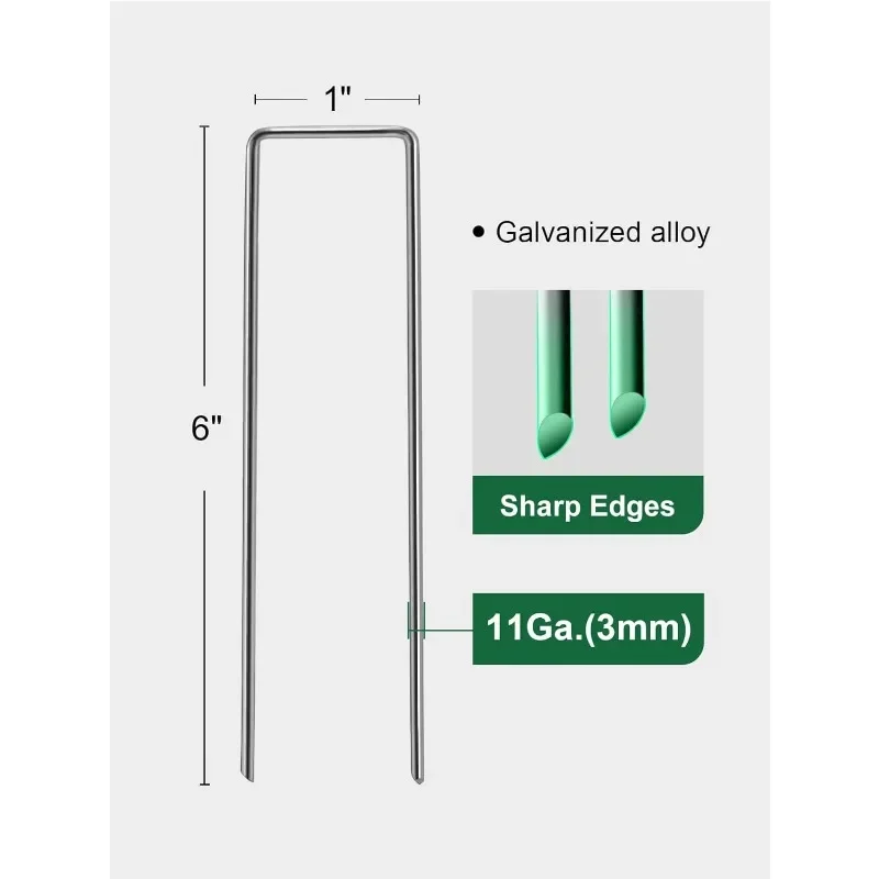 Landscape Staples Anti-rust, 6 inch 500pcs Galvanized Garden Staples, U-Shaped Tent Stakes SOD Pins Yard Stakes