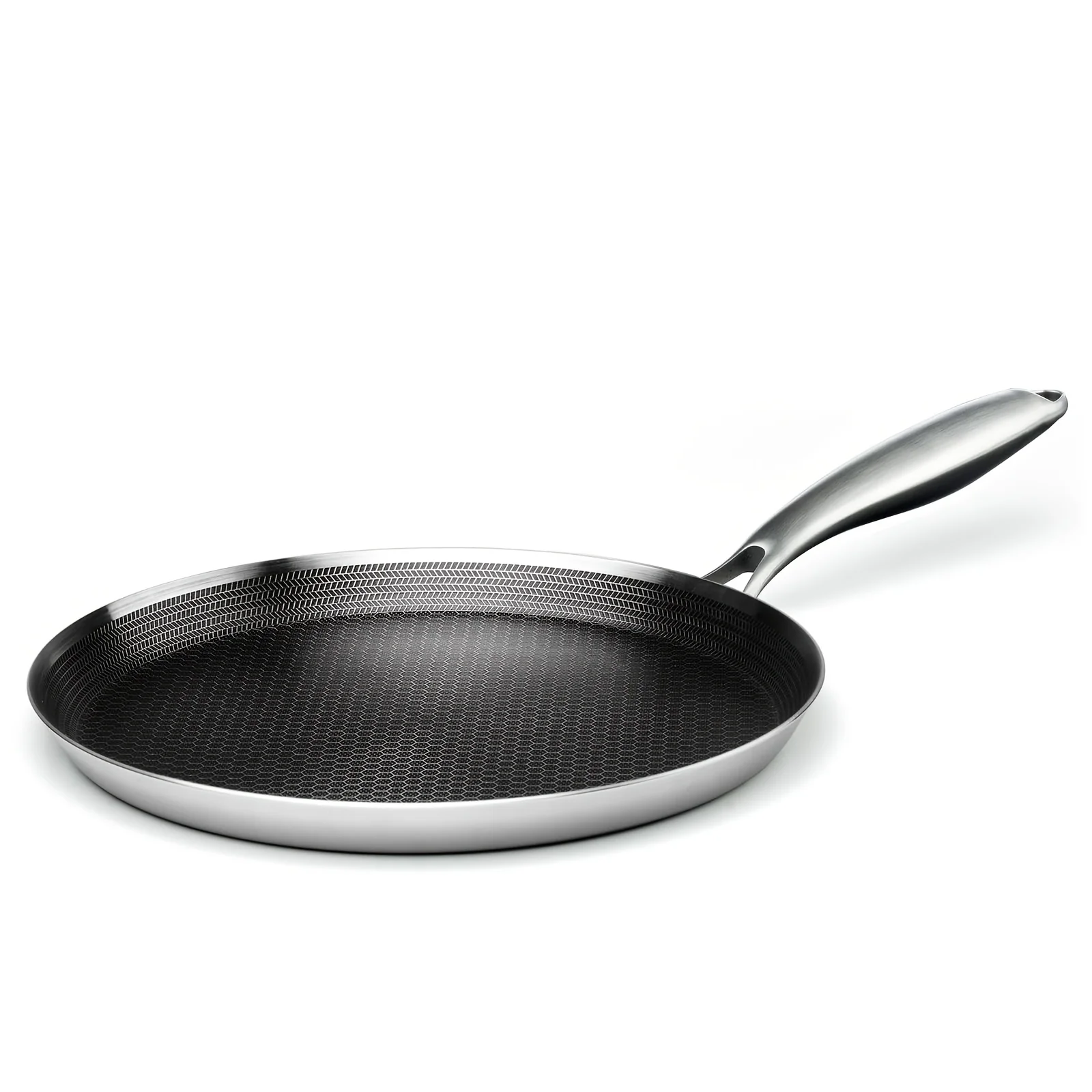 

11-Inch Non-Stick Crepe Pan Made of Stainless Steel, Featuring a Honeycomb Coating for Pancakes, Perfect for Making Flat Tortillas, Compatible with Induction Cooktops, Free from PFOA, Ideal for Home Cooking, Outdoor Camping, And Barbecues