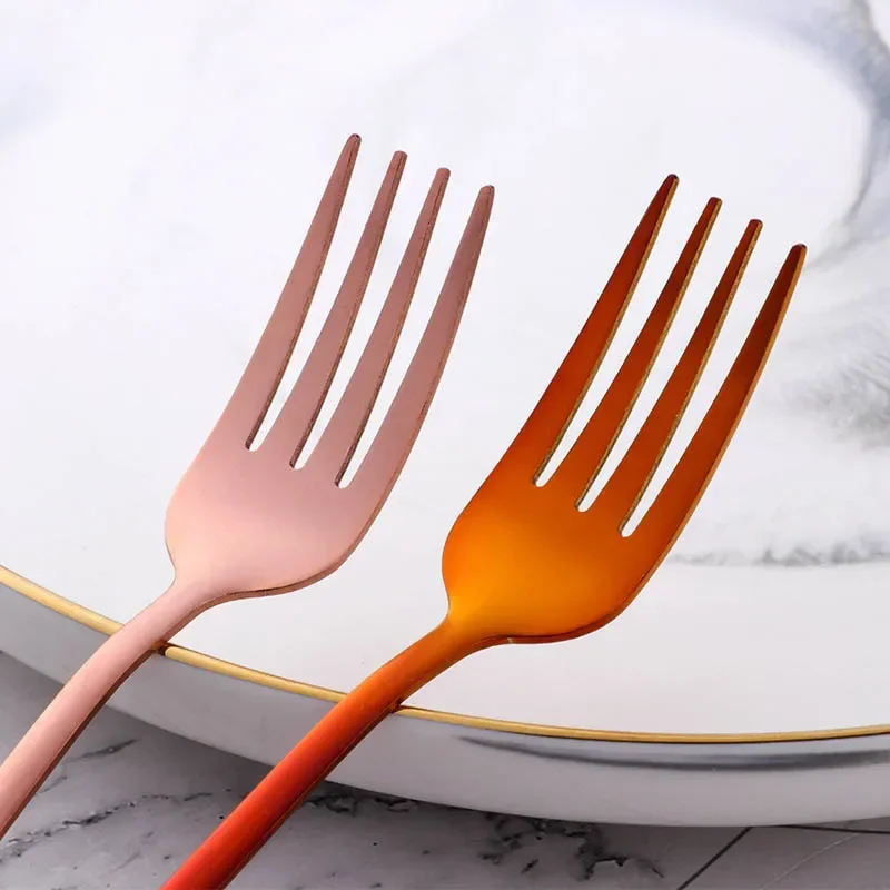 Stainless Steel Long Handle Dinner Fork Rainbow Fork Hotel Restaurant Party Supplies Dinnerware Steak Gold Fork Table Decoration