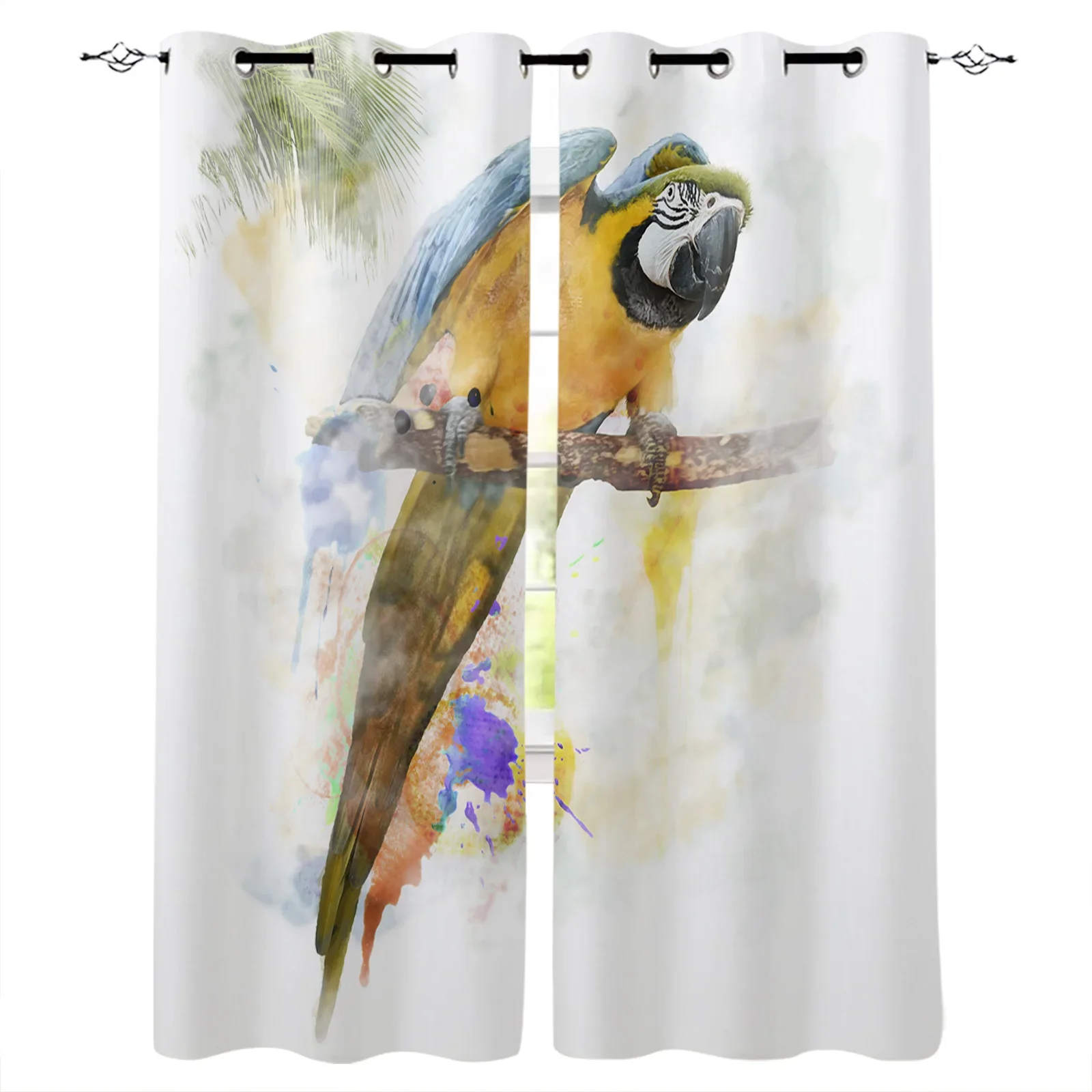 Parrot Animal Leaf Speckled Cloud Window Screen Printed Design Office Indoor Window Curtains Kitchen Curtain Home Drapes