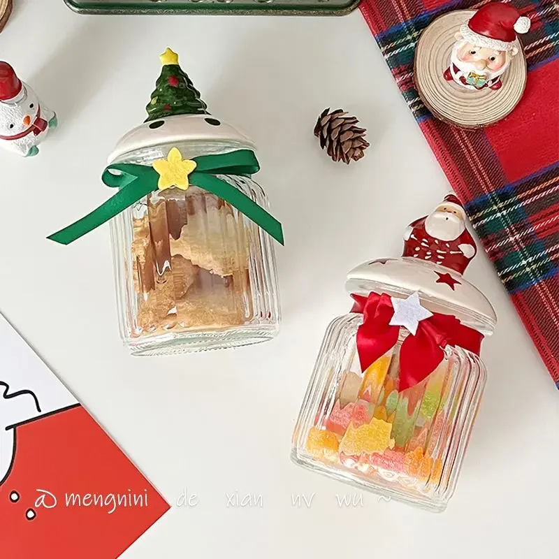 Christmas Sealing Jar Food Cute Glass Candy Bottle Storage Glass Jar Miscellaneous Candy Snacks Storage Santa Claus Storage Jar